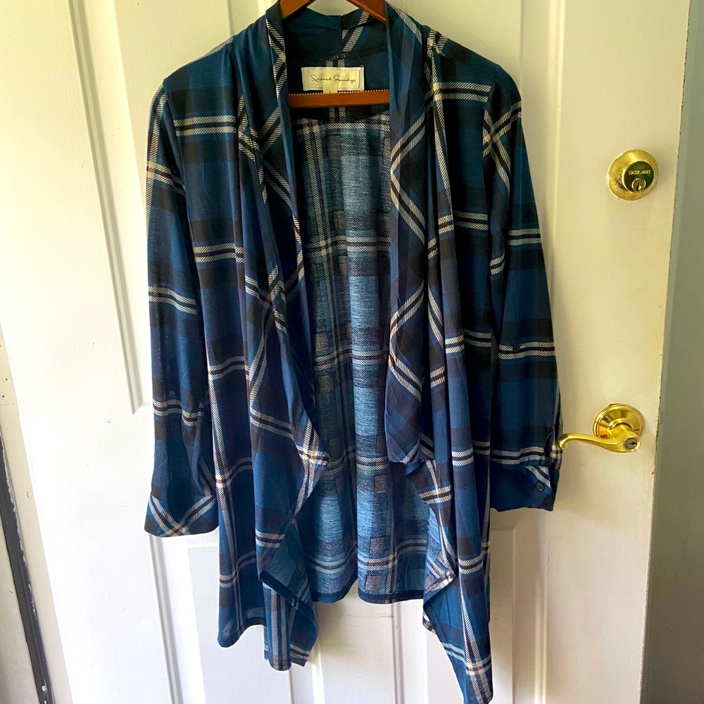 New Greenish-Blue Long Flowy Cardigan
